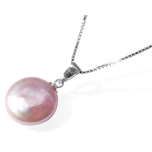 Genuine Coin Pearl Pendant in 925 Sterling Silver