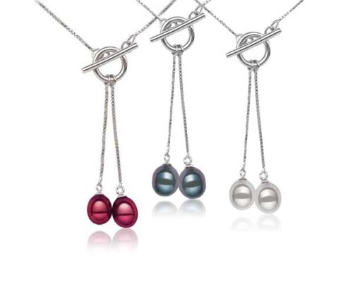 Cranberry, Black and Grey 18K White Gold overlay Dangling Drop Pearl Pendants