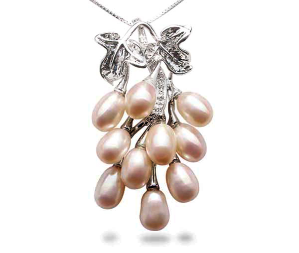 Mauve 5-6mm Clustered 10 Pearl 16in SS Necklace