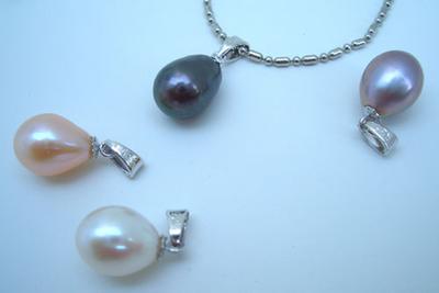 White, Black, Pink and Lavender 9-10mm AAA Large Drop Pearl Silver Pendants