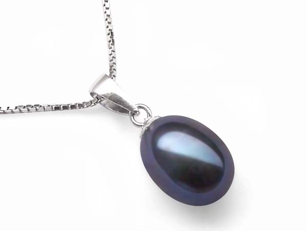 Black 7-8mm AAA Pearl Teardrop Silver Pendant