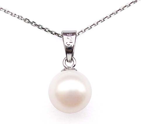 White 6.5mm AAA Round Pearl Silver Pendant