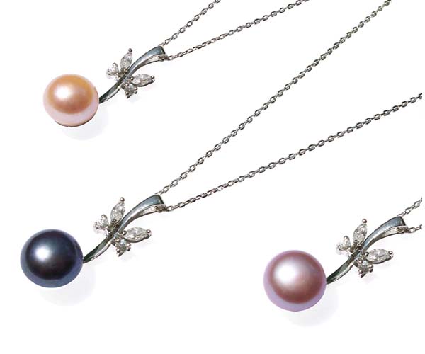 Pink, Black and Mauve Large 10mm Sterling Silver Pendants in CZ Diamonds