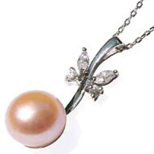 pink pearl diamond silver pendant