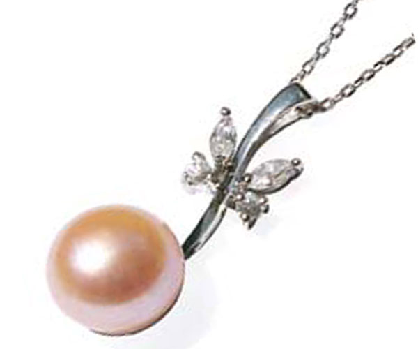 pink pearl diamond silver pendant