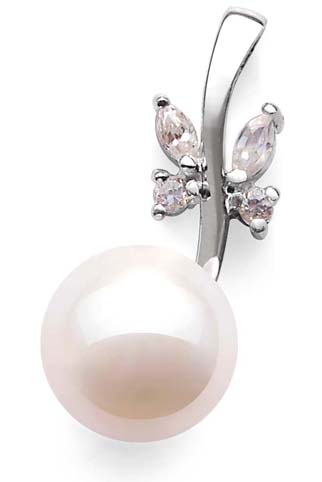 White Large 10mm Sterling Silver Pendant in CZ Diamonds