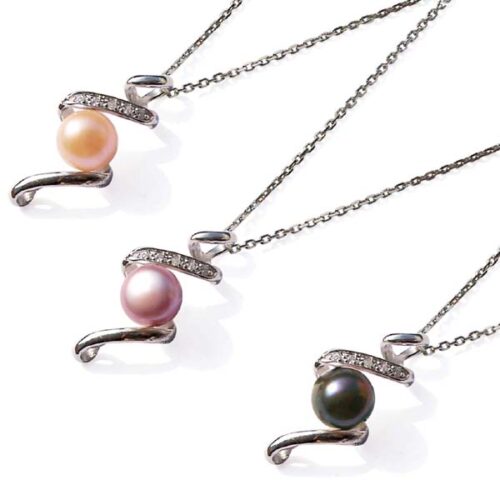 Pink (peach), Mauve and Black Large 10mm Pearl Sterling Silver Pendants