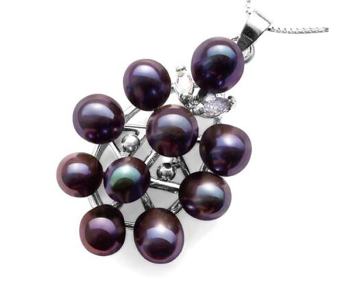 Flower Shaped Cluster Pearl Pendant with Free Sterling Silver Chain