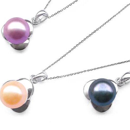 Pink, Mauve and Black 9.5mm Sterling Silver Pearl Pendants