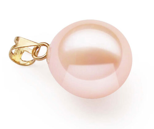 Pink 11-12mm Drop Pearl Pendant, 14K Solid YG