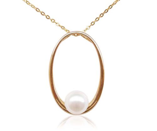 White 8-9mm Round Pearl in a 14k Solid Yellow Gold Large Hoop Pendant