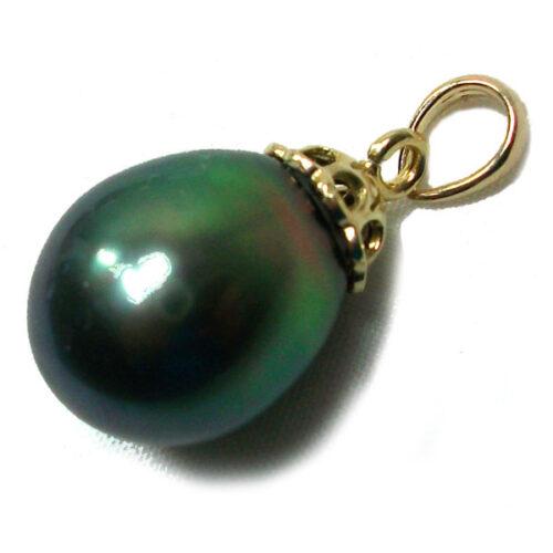 11mm Tahitian Drop Gold Pearl Pendant AAA Green Overtone