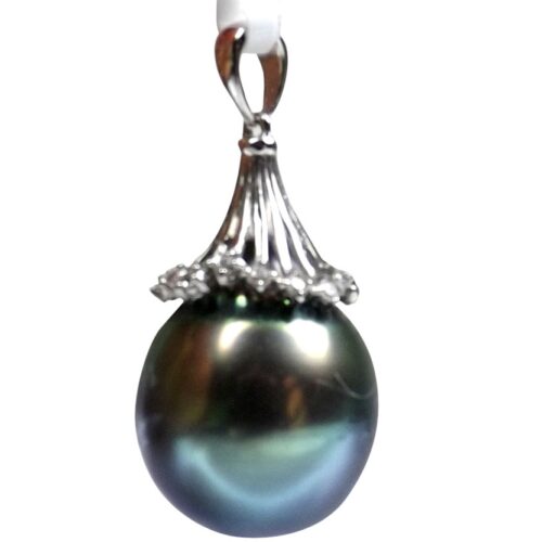 Tahitian Peacock Black Round Pearl Pendant in 14KWG