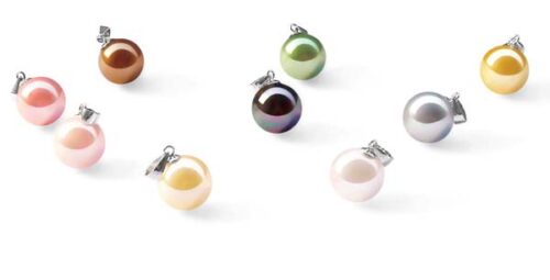 Rose Pink, Pale Pink, Chocolate, Champagne, Peacock Black, Peacock Green, White, Grey and Gold 10mm Southsea Shell Pearl Pendants with Silk Cords