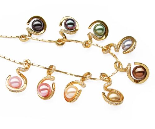 Rose Pink, Gold, Pale Pink, Silver Grey, Champagne and Chocolate 10mm Southsea Shell Pearl Pendants in Spiral Design