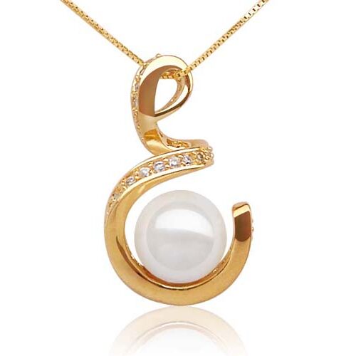 White 10mm Southsea Shell Pearl Pendant in Spiral Design