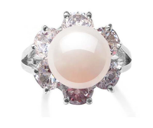9-10mm Pearl Ring in Flower Design in 925 Silver