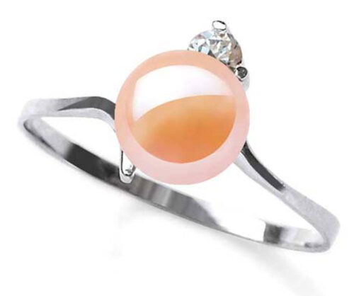 925 Sterling Silver Pink Pearl Ring with a Single CZ Diamond