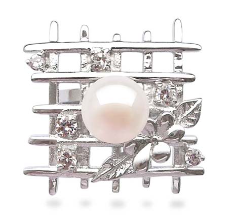 White Fantasy Lattice Shaped Pearl Ring with 6 Cz Diamonds in 925 Sterling Silver