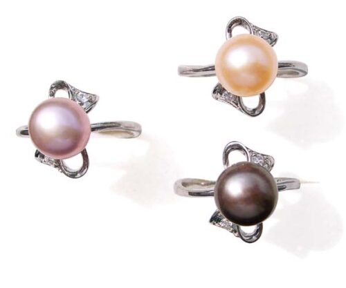 Lavender, Black and Pink 9.5-10mm Sterling Silver Pearl Rings