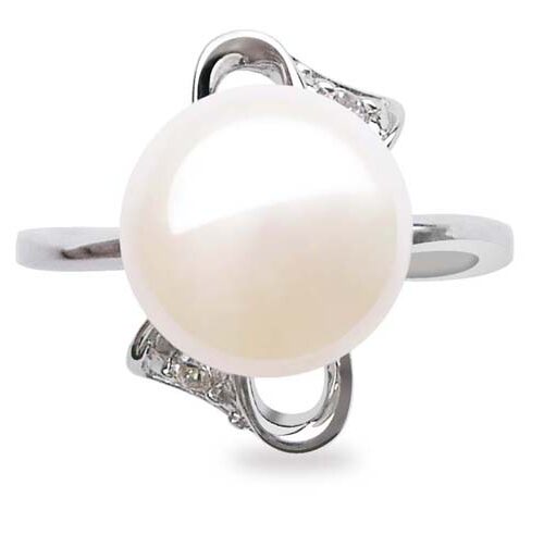 White 9.5-10mm Sterling Silver Pearl Ring