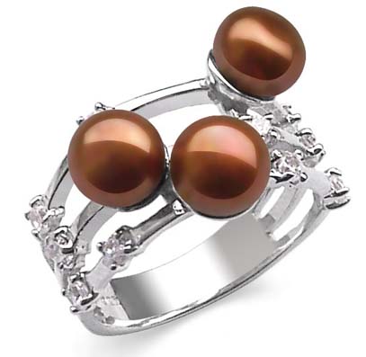 Chocolate 6-7mm Beautiful 3 Pearl Ring Pearl SSS Ring