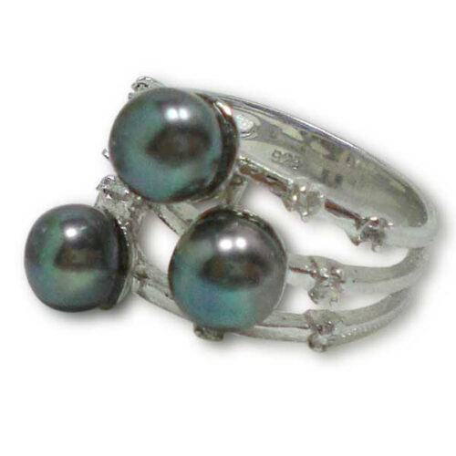 Beautiful 3 Pearl Ring - White Black Pink or Lavender Pearl Sterling Silver Ring
