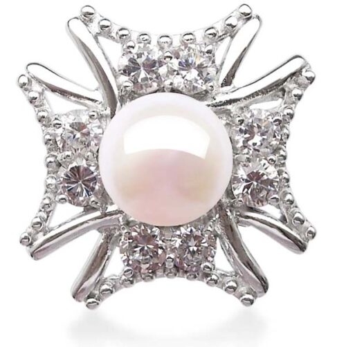 White 9-10mm Pearl Cross Shaped 925 Sterling Silver Ring