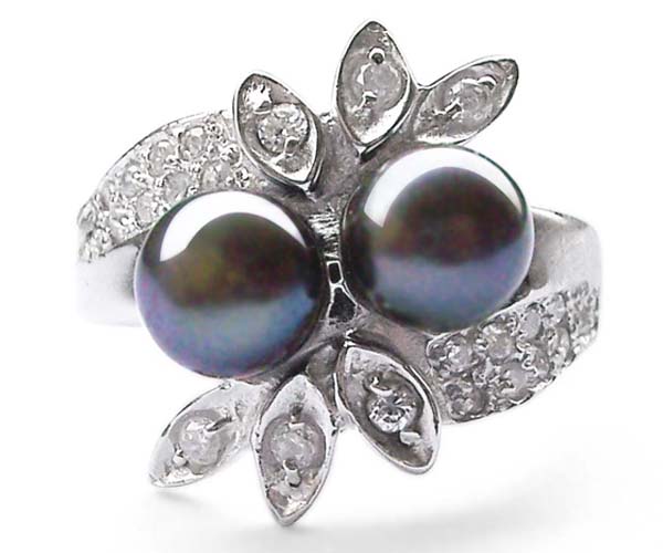 All Black 6-6.5mm SS 2 Pearl Ring