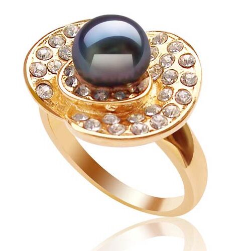 Black 7-8mm Freshwater Pearl Ring, 18K Yellow Gold Overlay