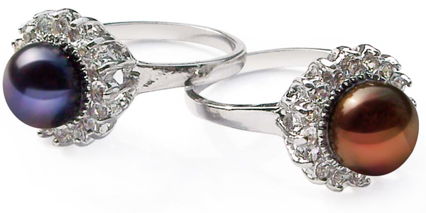 Black and Chocolate Genuine 9-10mm Freshwater Pearl Ring, Silver