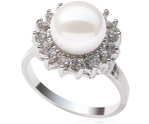 White Genuine 9-10mm Freshwater Pearl Ring, Silver