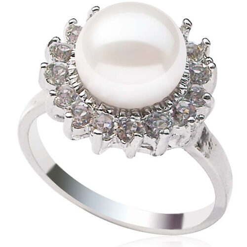 White Genuine 9-10mm Freshwater Pearl Ring, Silver