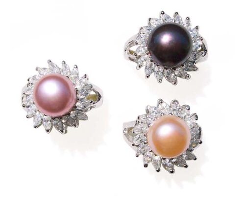 Lavender, Black and Pink 10-10.5mm Pearl SS Ring