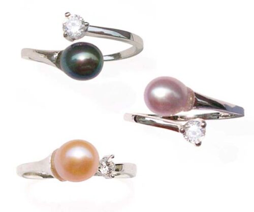 Black, Mauve and Pink 5-6mm Adjustable Sized Pearl Ring