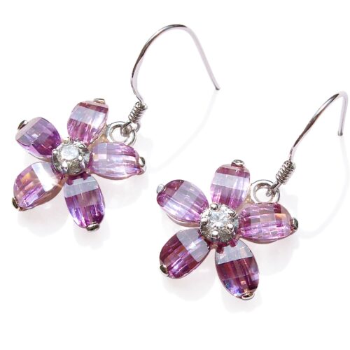Light Purple Flower Shaped Crystal 925 Sterling Silver Earrings