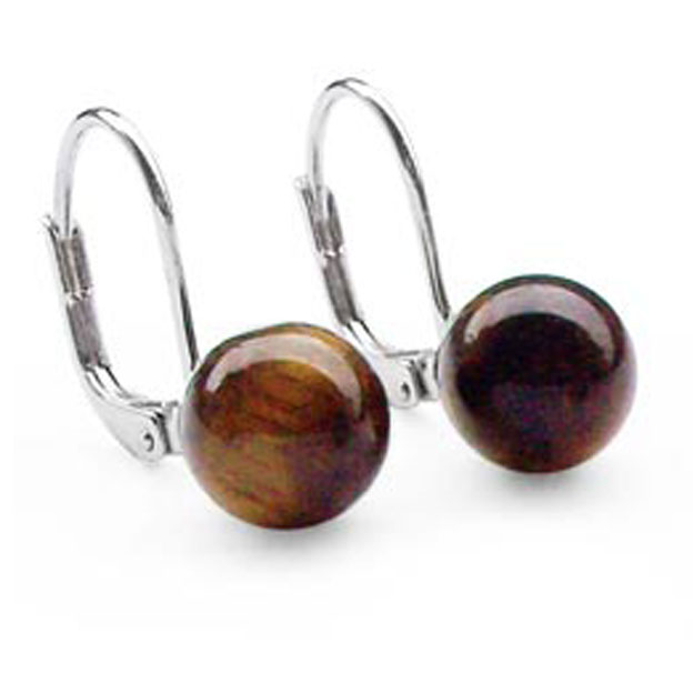 8mm Coral, Jade, Turquoise or Tigers Eye 925 Sterling Silver Lever Back Earrings