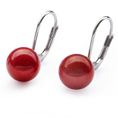 red coral leverback 925 sterling silver earrings