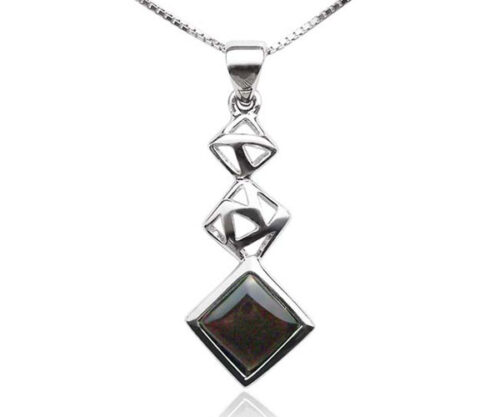 Black Cascading Square Seashell Pendant in 925 Sterling Silver