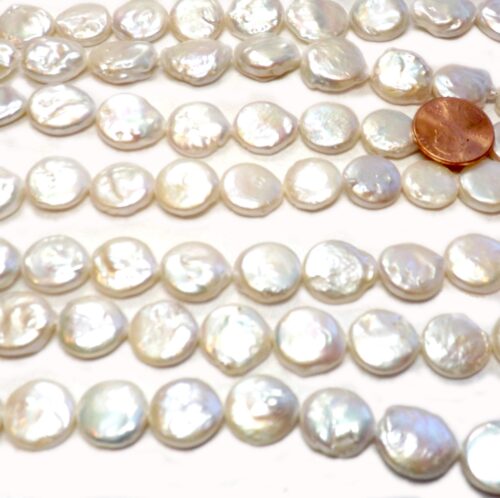 White 12-13mm Round Coin Pearl Strand