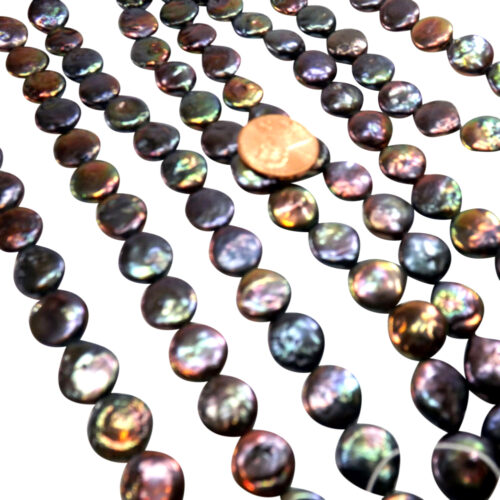 11-12mm Round Black Coin Pearl Strand