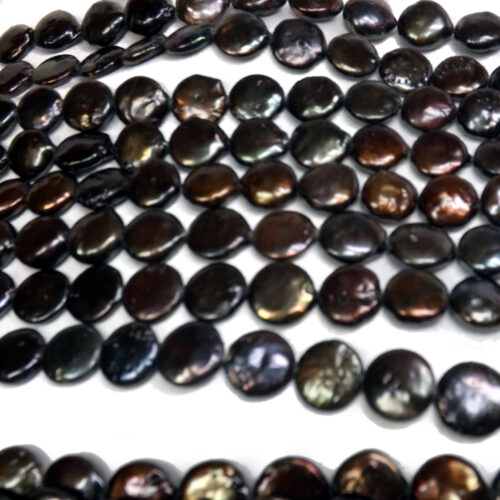 13-14mm Peacock Black Round Coin Pearls