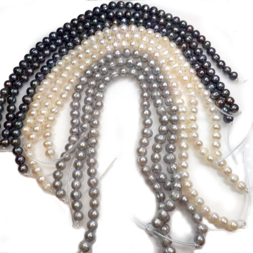White grey and black colored 10-11mm Semi-Round Pearl Strands, 1.7mm, 2.0mm, 2.3mm or 2.5mm Hole