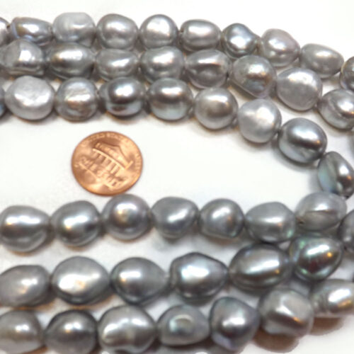 grey colored large baroque pearl strands