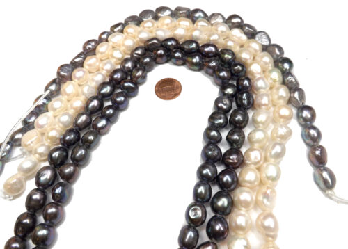 Grey, White and Black 12-13mm Length Drilled A Quality Baroque Pearl Strands, Larger Holes