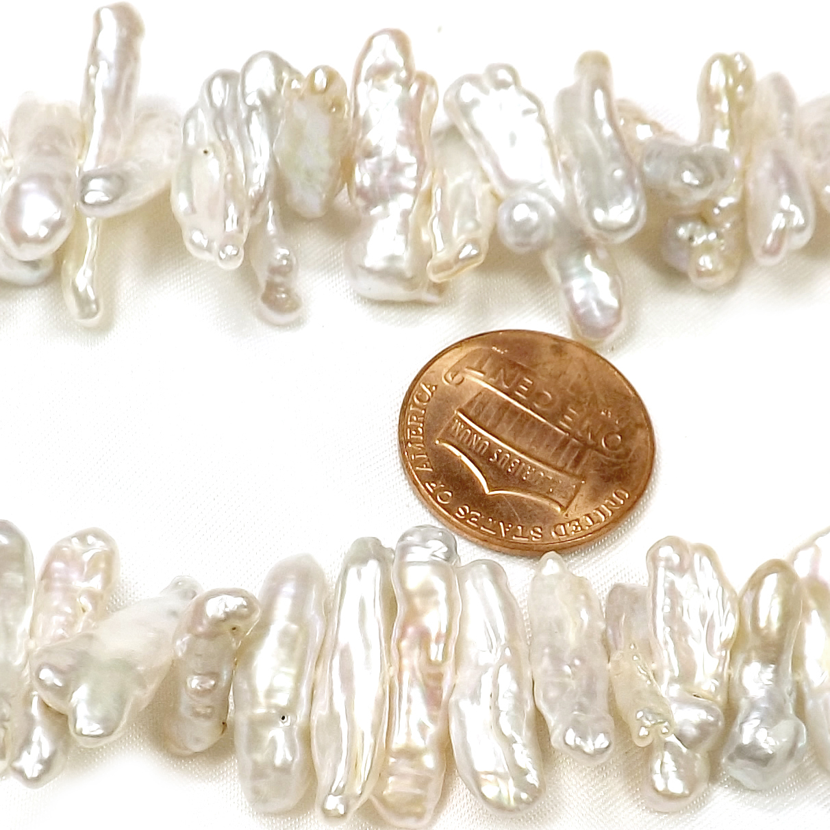 White 5x20mm Center Drilled Stick Pearl Strand