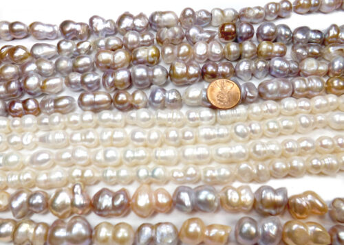 White, Mauve or multi-colored 9x16mm Length Drilled Peanut Pearl Strand