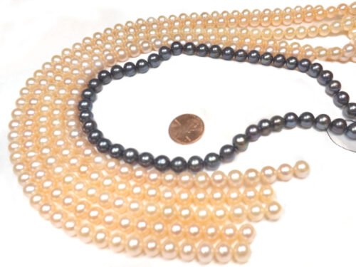Pink and Black 8-9mm Round Pearl Strand