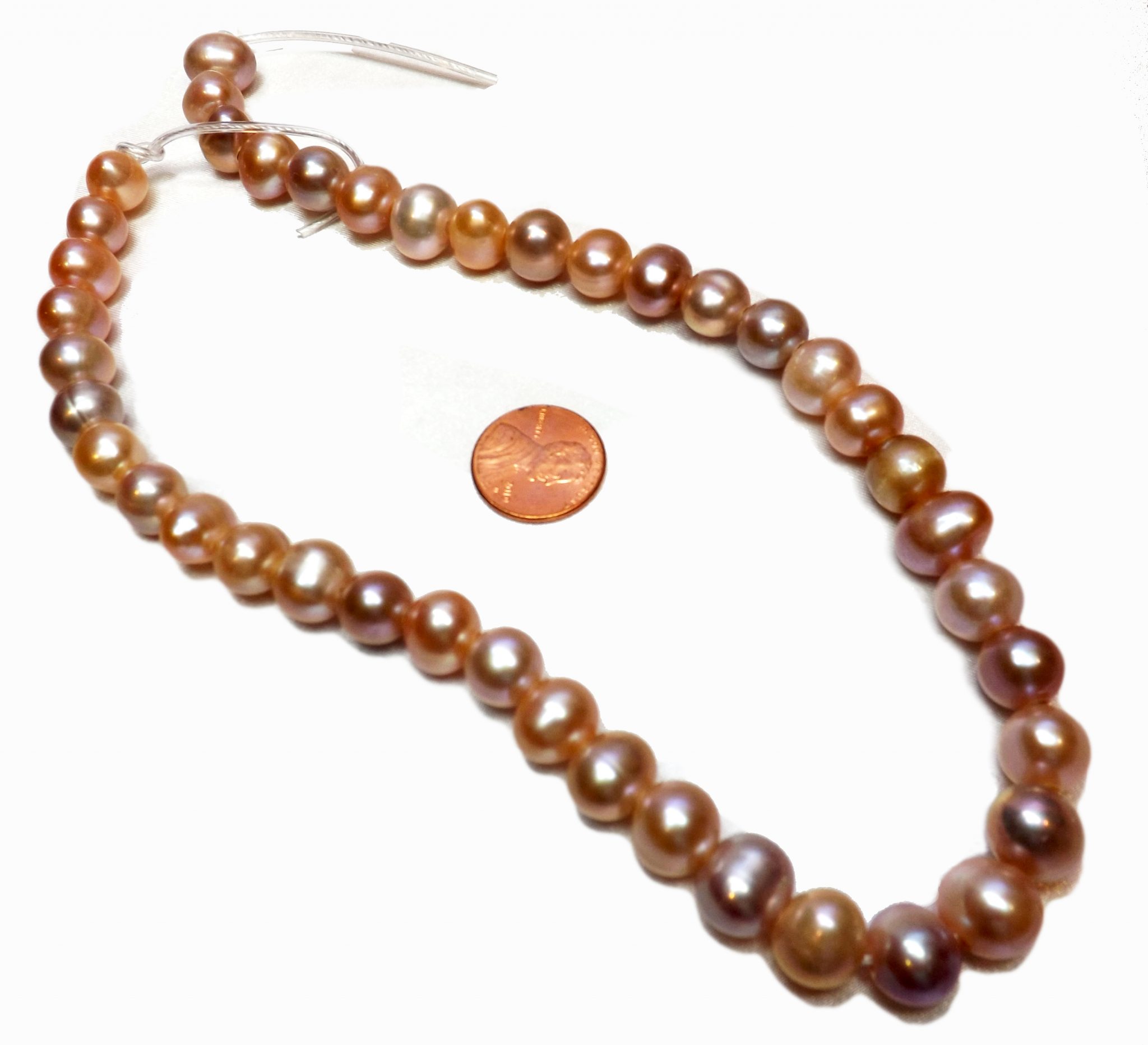 pink and lavender multi color 11mm semi-round pearl strand