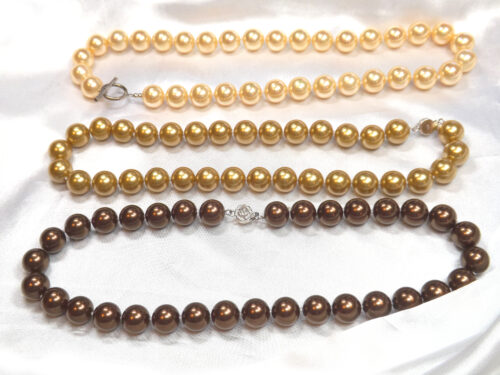 Gold Champagne, and Chocolate Pearls in 12mm SSS Pearl Necklace in 925 SS